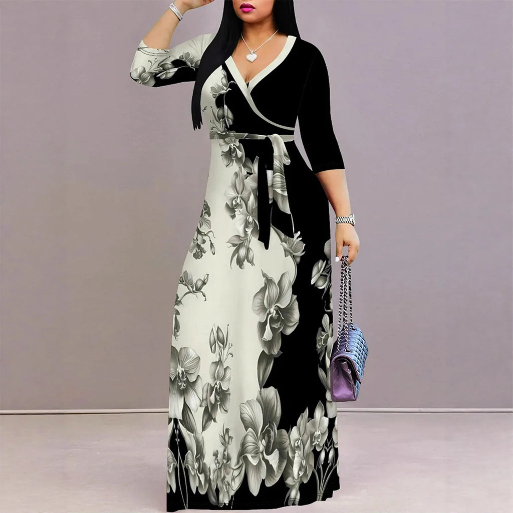 Elegant Printed V-neck Dress