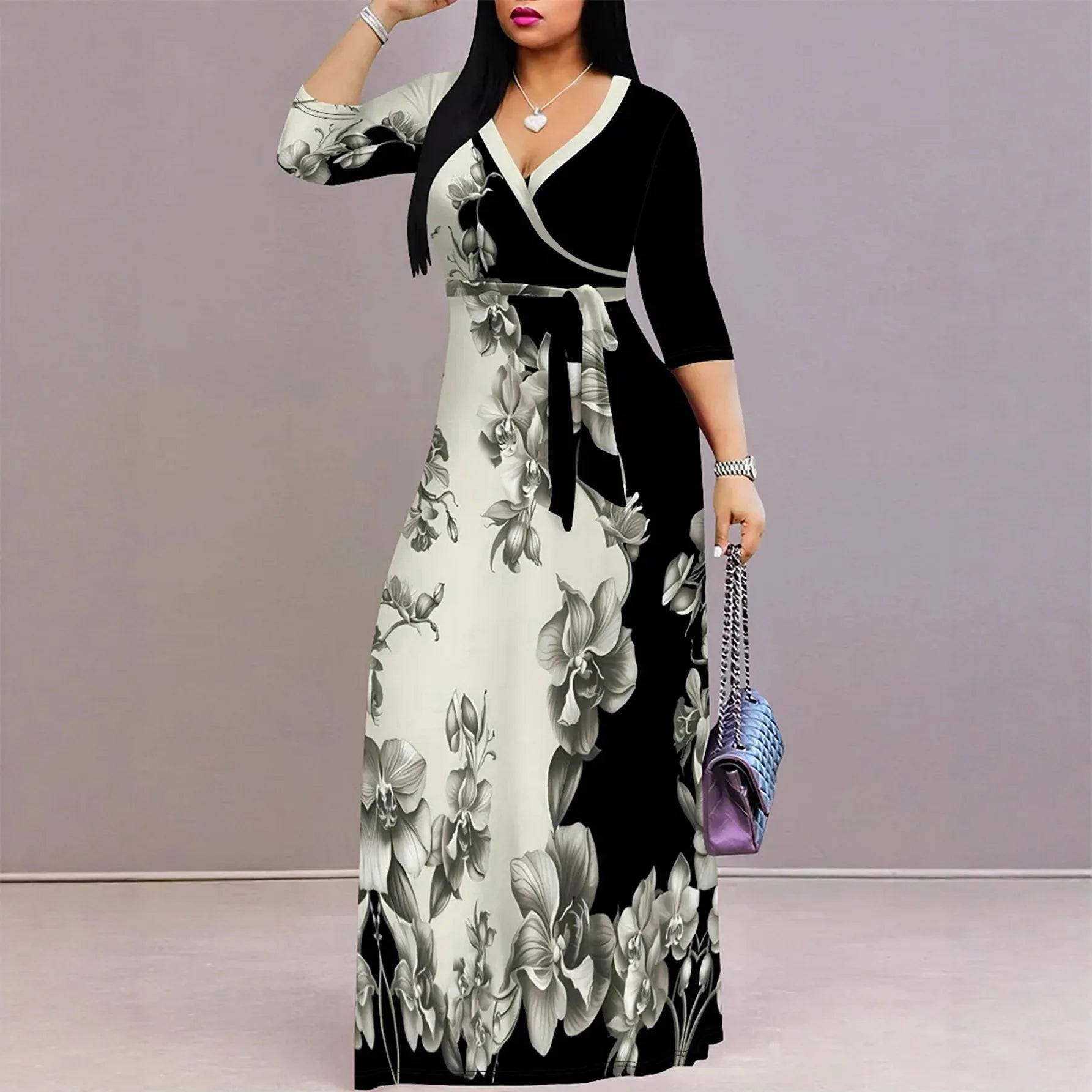 Elegant Printed V-neck Dress