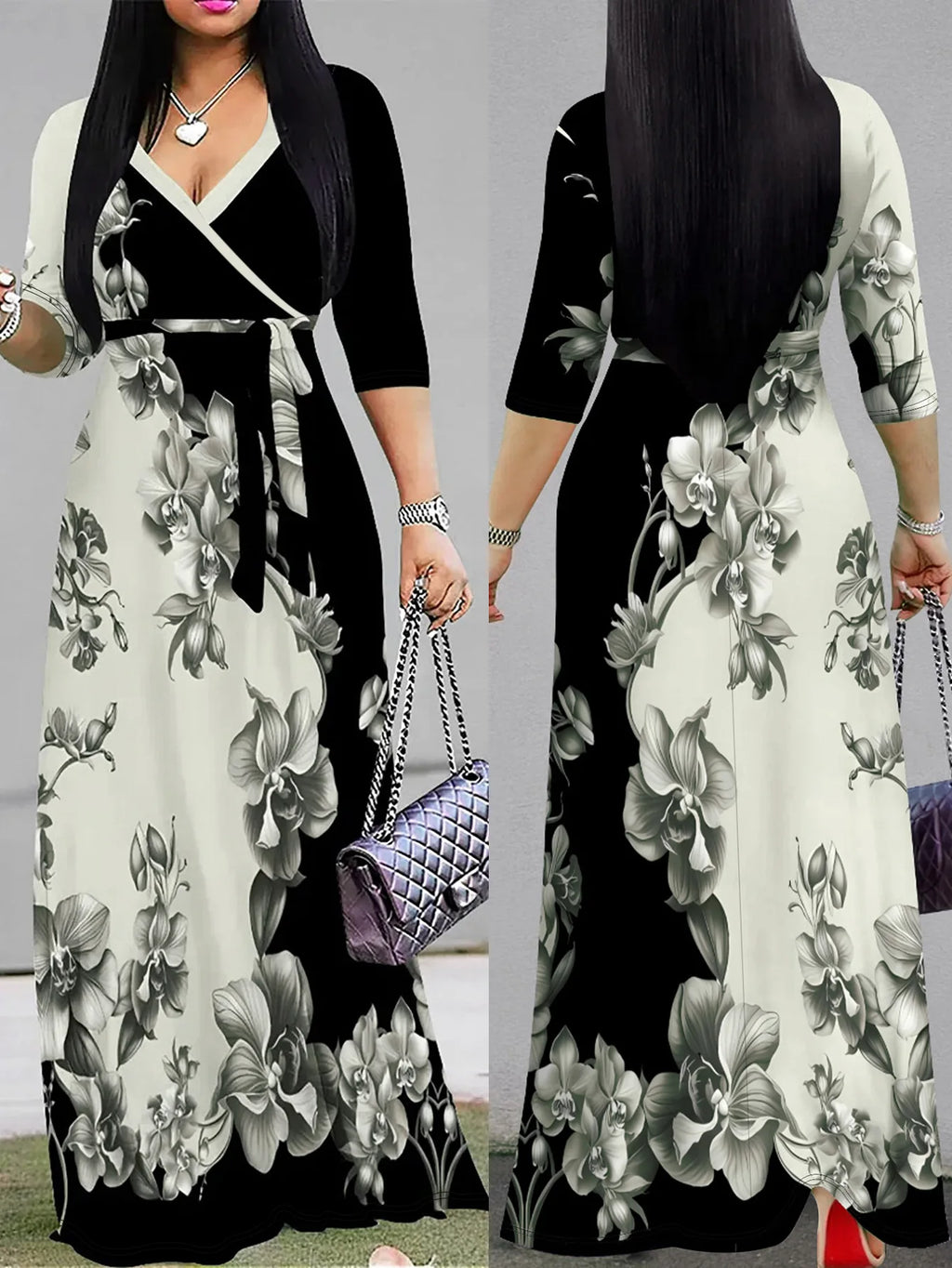 Elegant Printed V-neck Dress