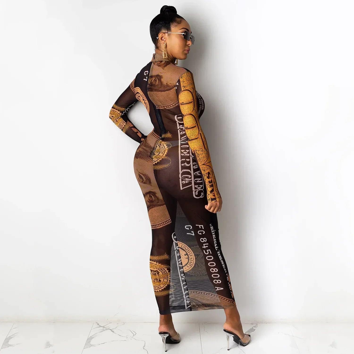 Sexy Mesh Perspective Printed Dress