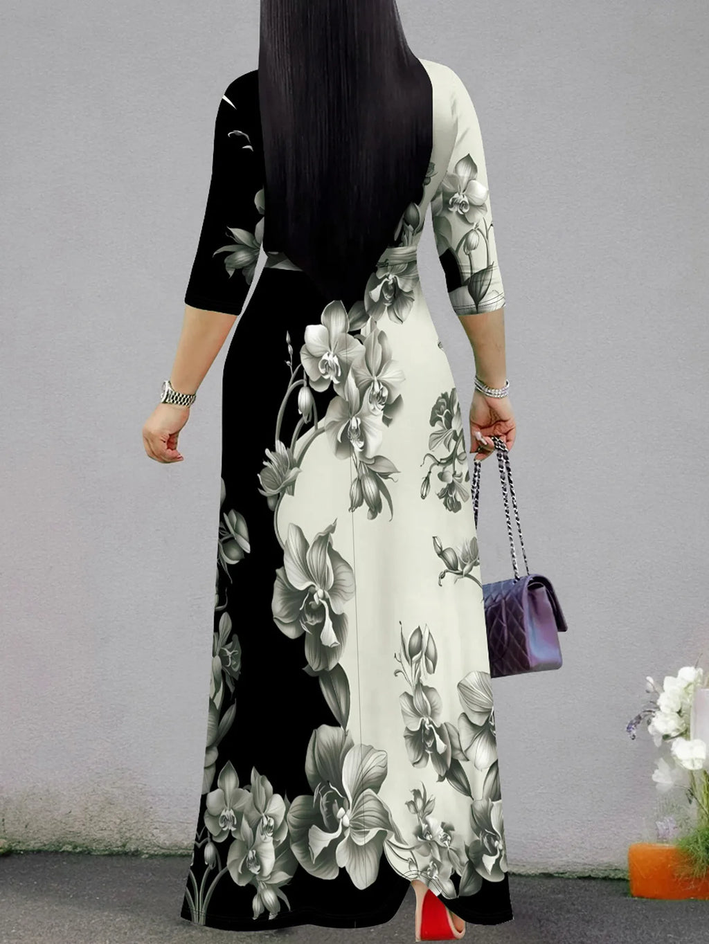 Elegant Printed V-neck Dress