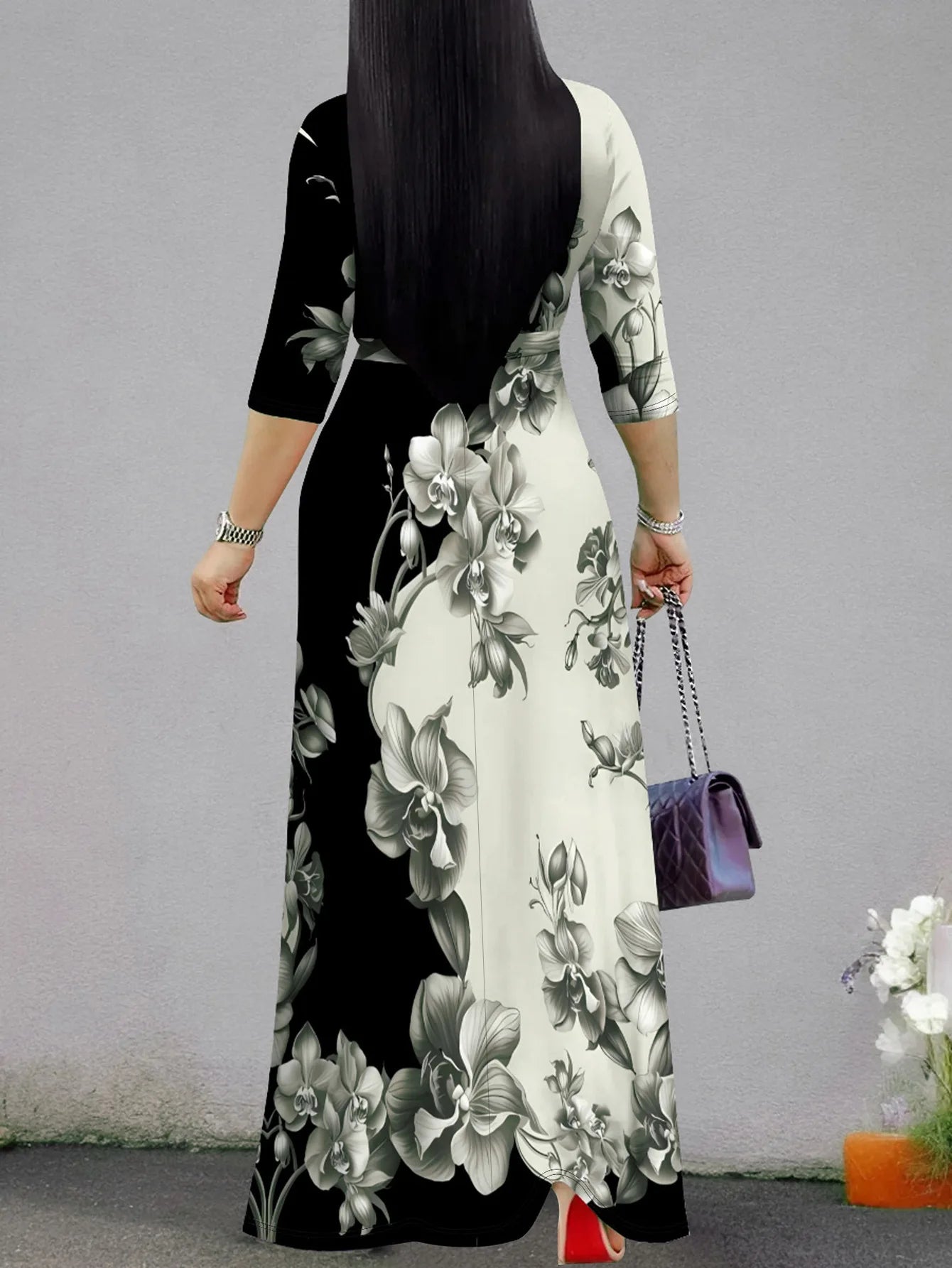 Elegant Printed V-neck Dress